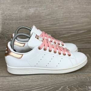 Adidas Stan Smith Women's Sz 7.5 White Rose Gold Pink Low Top Lace Up Sneakers